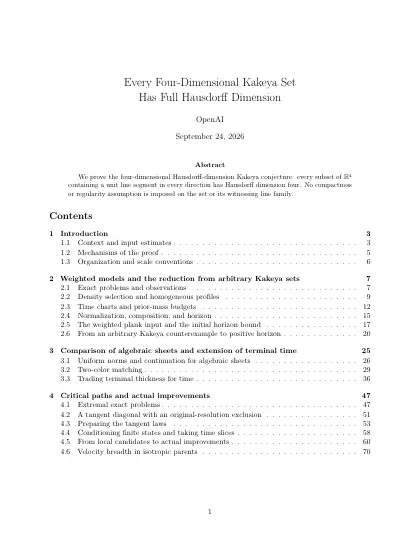 First page of Every four-dimensional Kakeya set has full Hausdorff dimension