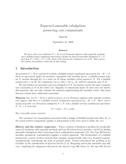 First page of Expected amenable subalgebras preserving core commutants