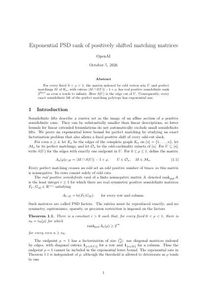 First page of Exponential PSD rank of positively shifted matching matrices