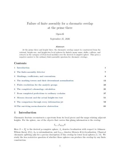 First page of Failure of finite assembly for a chromatic overlap at the prime three