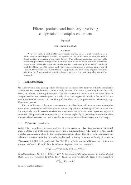 First page of Filtered products and boundary-preserving compression in complex cobordism
