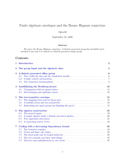 First page of Finite algebraic envelopes and the Boone–Higman conjecture