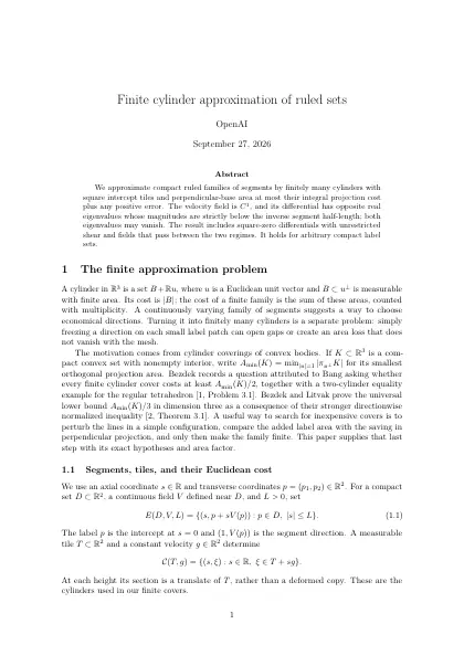 First page of Finite cylinder approximation of ruled sets
