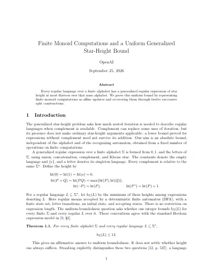 First page of Finite Monoid Computations and a Uniform Generalized Star-Height Bound
