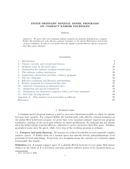 First page of Finite ordinary minimal model programs on compact Kähler fourfolds