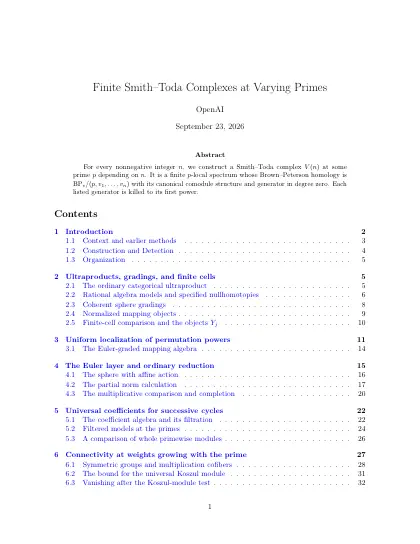 First page of Finite Smith–Toda Complexes at Varying Primes
