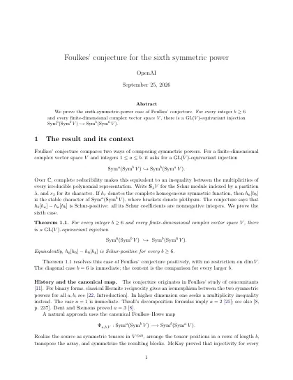 First page of Foulkes' conjecture for the sixth symmetric power