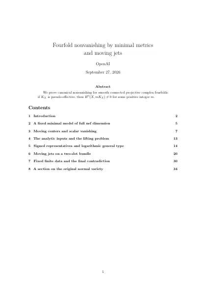 First page of Fourfold nonvanishing by minimal metrics and moving jets