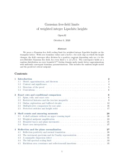 First page of Gaussian free-field limits of weighted integer Lipschitz heights