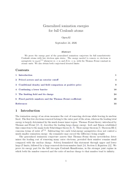 First page of Generalized ionization energies for full Coulomb atoms