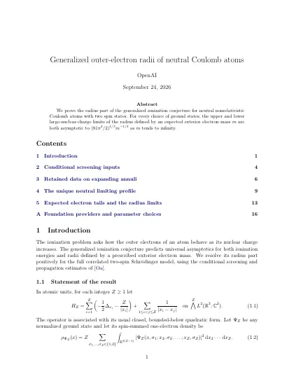 First page of Generalized outer-electron radii of neutral Coulomb atoms