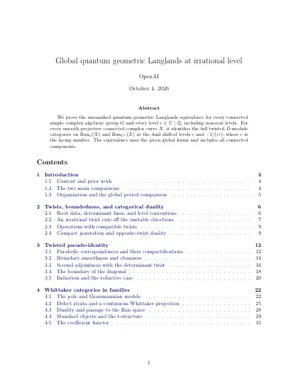 First page of Global quantum geometric Langlands at irrational level