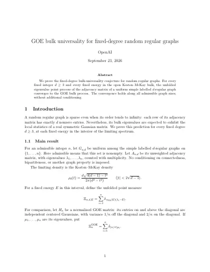 First page of GOE bulk universality for fixed-degree random regular graphs