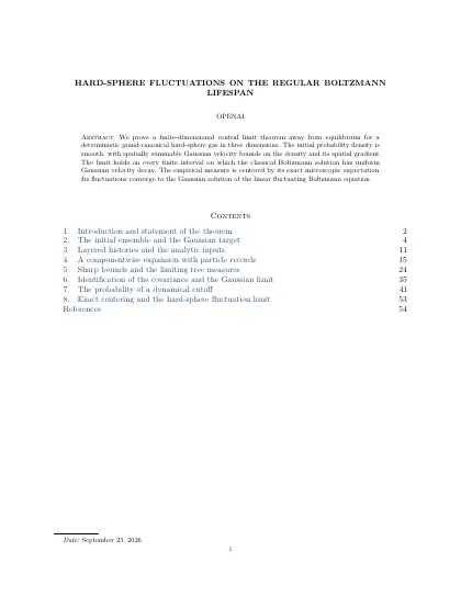First page of Hard-sphere fluctuations on the regular Boltzmann lifespan