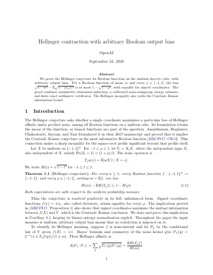 First page of Hellinger contraction with arbitrary Boolean output bias