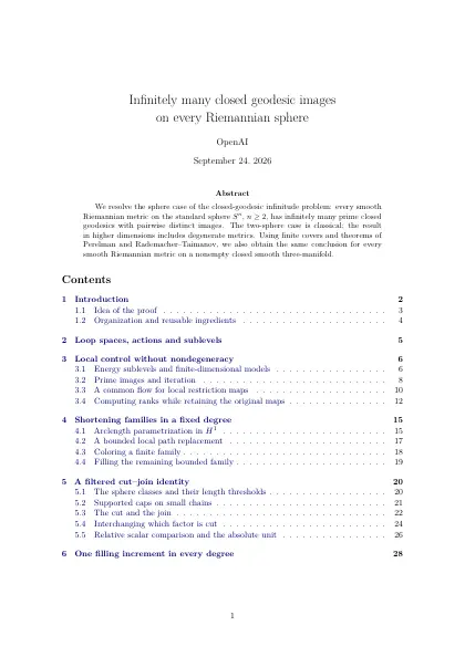 First page of Infinitely many closed geodesic images on every Riemannian sphere