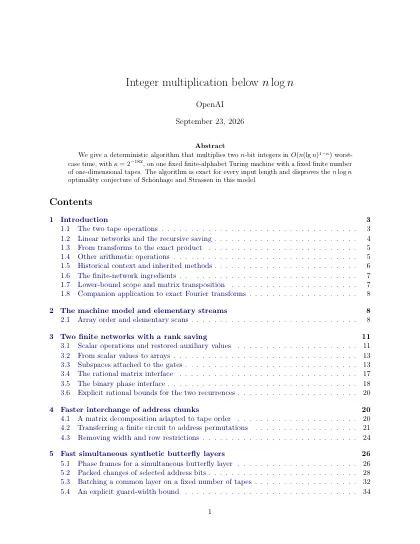 First page of Integer multiplication below n log n