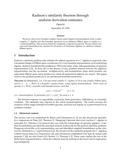 First page of Kadison's similarity theorem through uniform derivation estimates