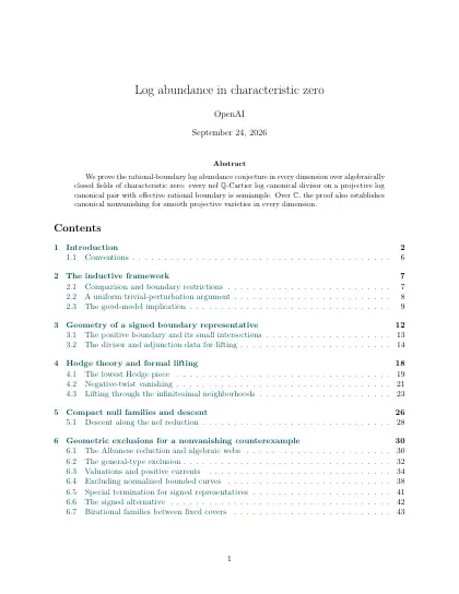 First page of Log abundance in characteristic zero