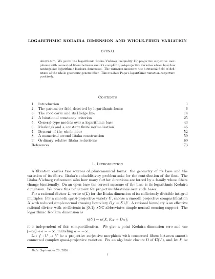 First page of Logarithmic Kodaira dimension and whole-fiber variation