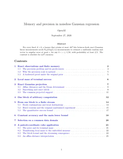 First page of Memory and precision in noiseless Gaussian regression