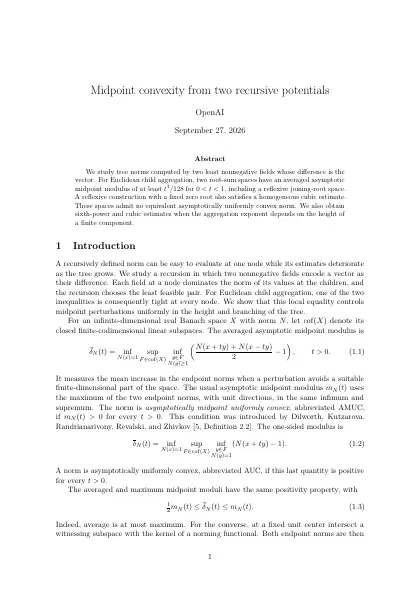 First page of Midpoint convexity from two recursive potentials