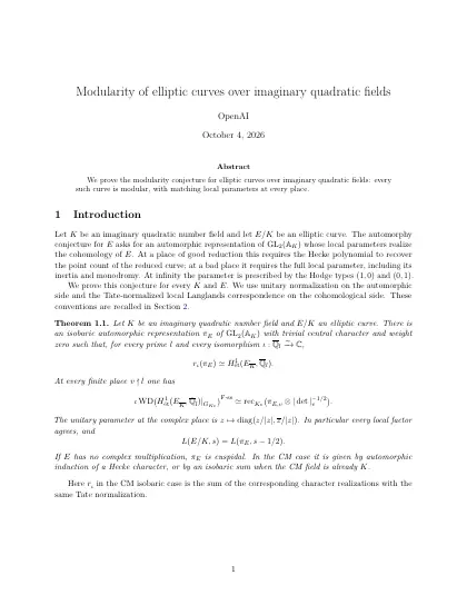 First page of Modularity of elliptic curves over imaginary quadratic fields