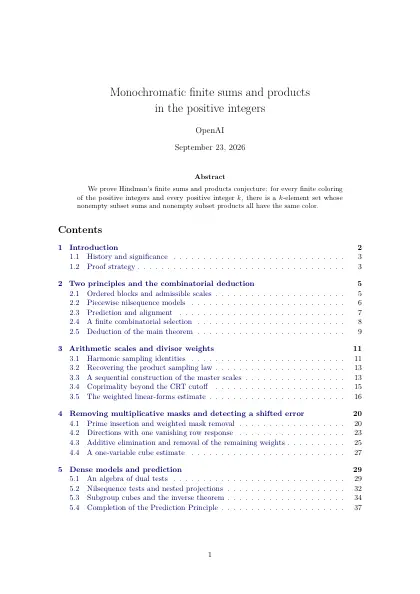 First page of Monochromatic finite sums and products in the positive integers