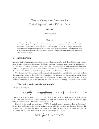 First page of Natural Occupation Measures for Critical Square-Lattice FK Interfaces