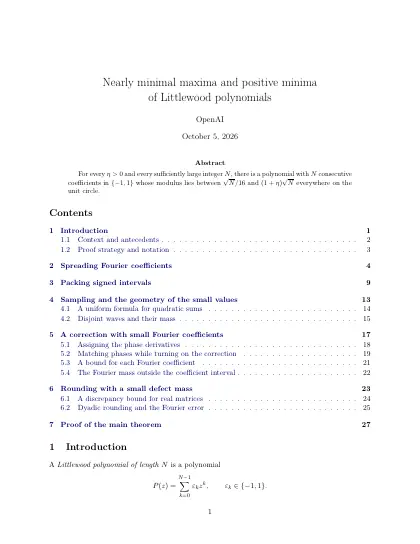 First page of Nearly minimal maxima and positive minima of Littlewood polynomials