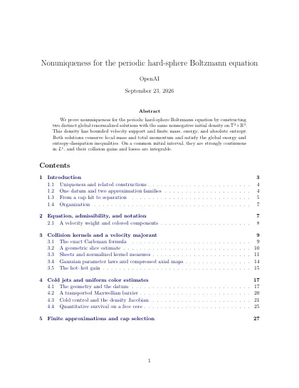 First page of Nonuniqueness for the periodic hard-sphere Boltzmann equation