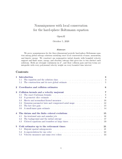 First page of Nonuniqueness with local conservation for the hard-sphere Boltzmann equation