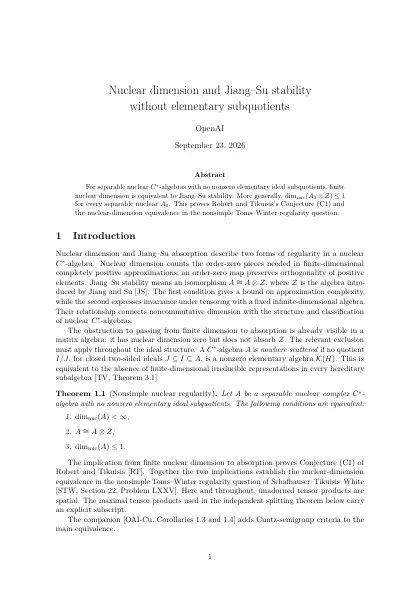 First page of Nuclear dimension and Jiang–Su stability without elementary subquotients