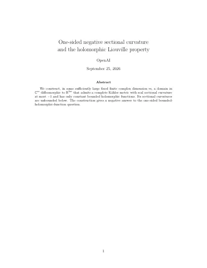 First page of One-sided negative sectional curvature and the holomorphic Liouville property