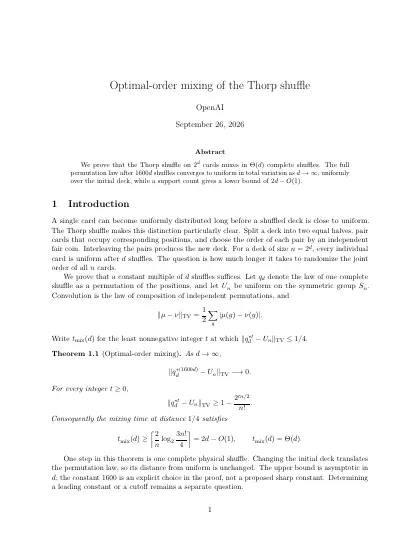 First page of Optimal-order mixing of the Thorp shuffle