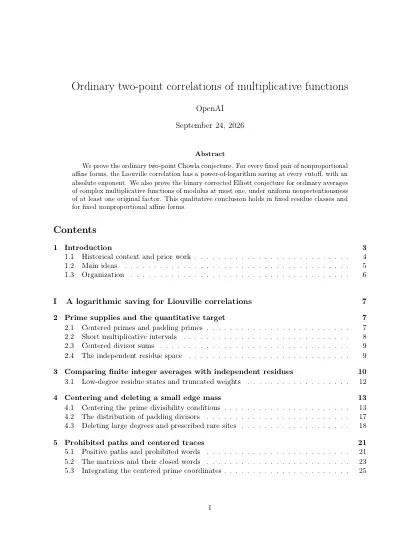 First page of Ordinary two-point correlations of multiplicative functions