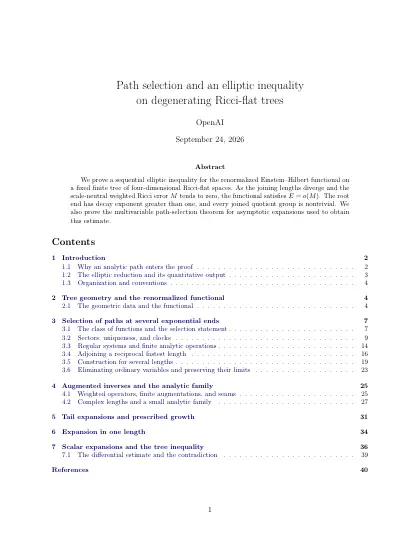 First page of Path selection and an elliptic inequality on degenerating Ricci-flat trees