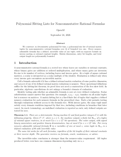 First page of Polynomial Hitting Lists for Noncommutative Rational Formulas