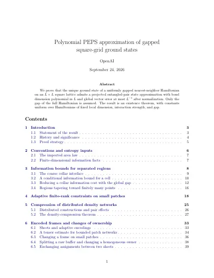 First page of Polynomial PEPS approximation of gapped square-grid ground states