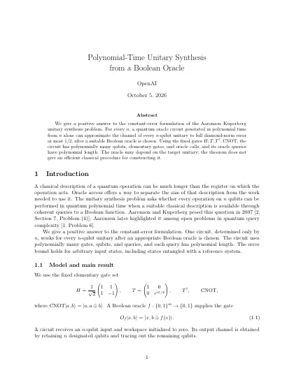 First page of Polynomial-Time Unitary Synthesis from a Boolean Oracle