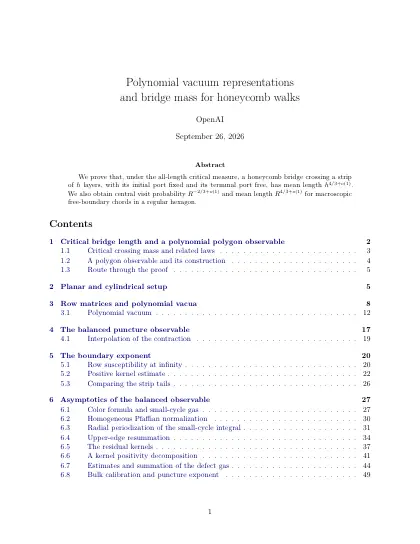 First page of Polynomial vacuum representations and bridge mass for honeycomb walks