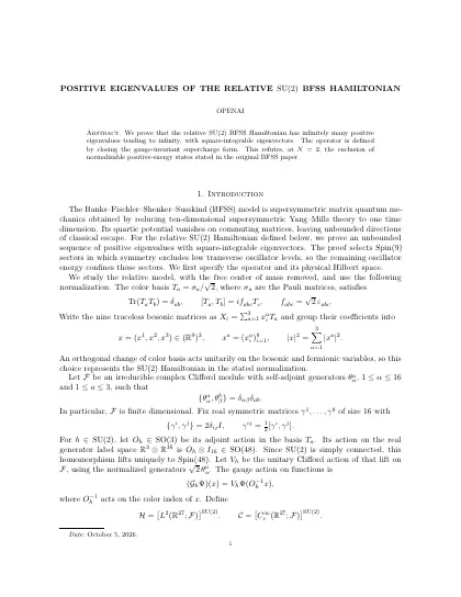 First page of Positive eigenvalues of the relative SU(2) BFSS Hamiltonian