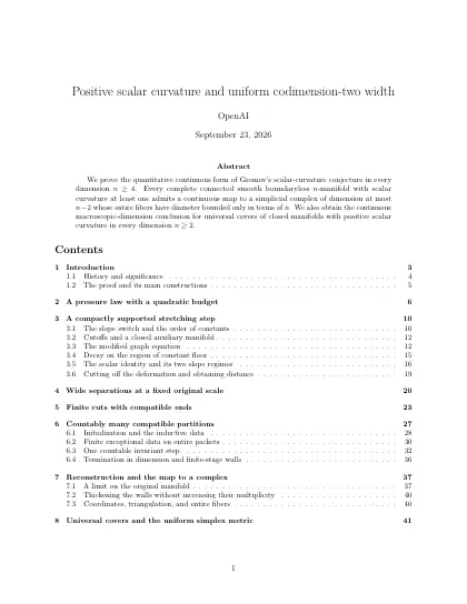 First page of Positive scalar curvature and uniform codimension-two width