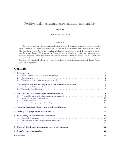First page of Positive scalar curvature forces rational inessentiality