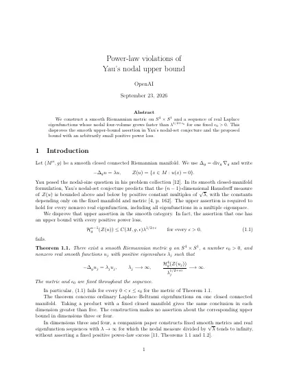 First page of Power-law violations of Yau's nodal upper bound