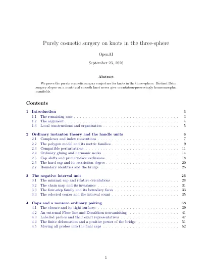First page of Purely cosmetic surgery on knots in the three-sphere