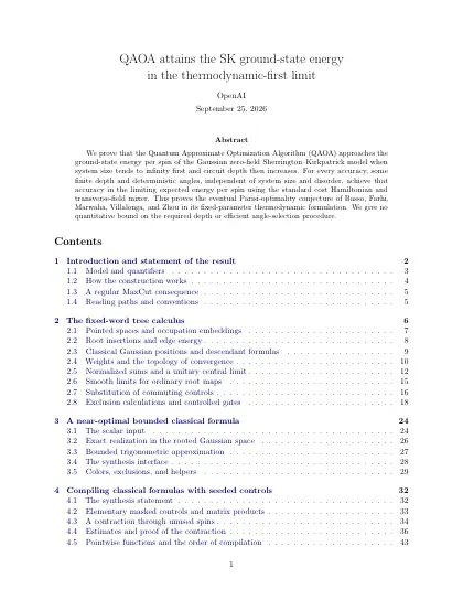 First page of QAOA attains the SK ground-state energy in the thermodynamic-first limit