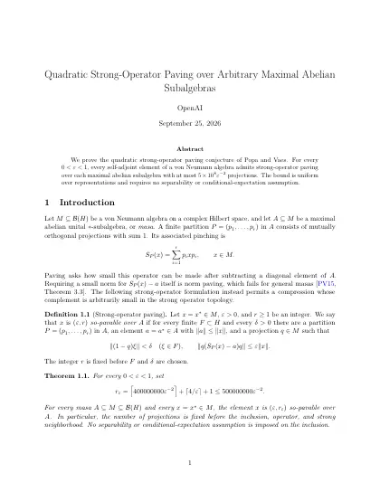 First page of Quadratic Strong-Operator Paving over Arbitrary Maximal Abelian Subalgebras