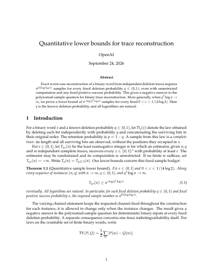 First page of Quantitative lower bounds for trace reconstruction