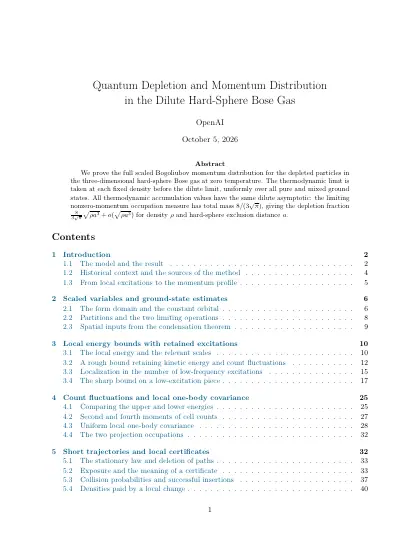 First page of Quantum Depletion and Momentum Distribution in the Dilute Hard-Sphere Bose Gas